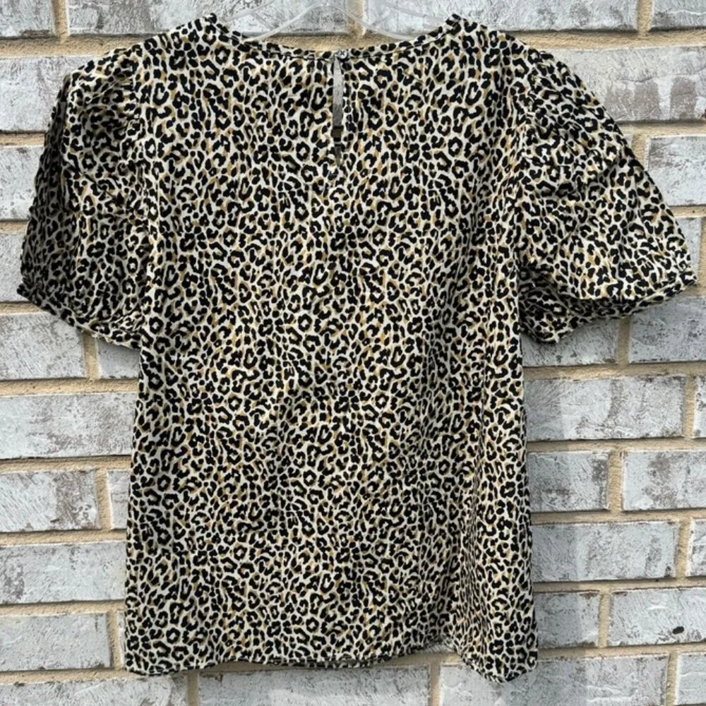 J. Crew Puff Sleeve Leopard Print Pullover Blouse Women's Size S